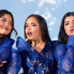 Kiara, Cielo Fernández y Briela Cirilo lucen trajes azules durante un ensayo de Corazón Serrano